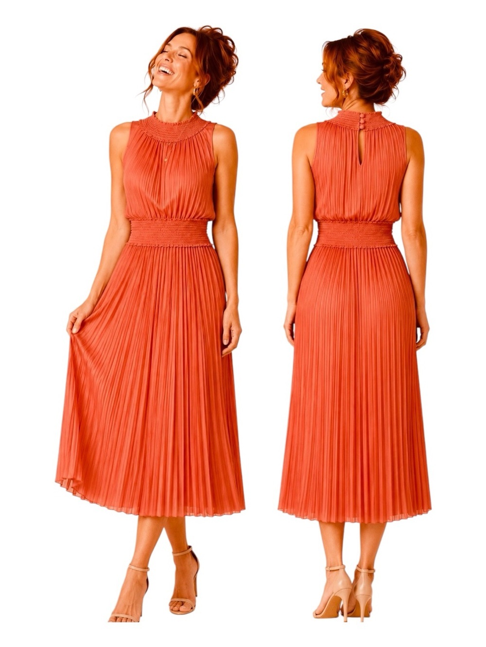 Nanette Lepore Pleated Sleeveless Midi Dress | Medium | Colorful Cocktail